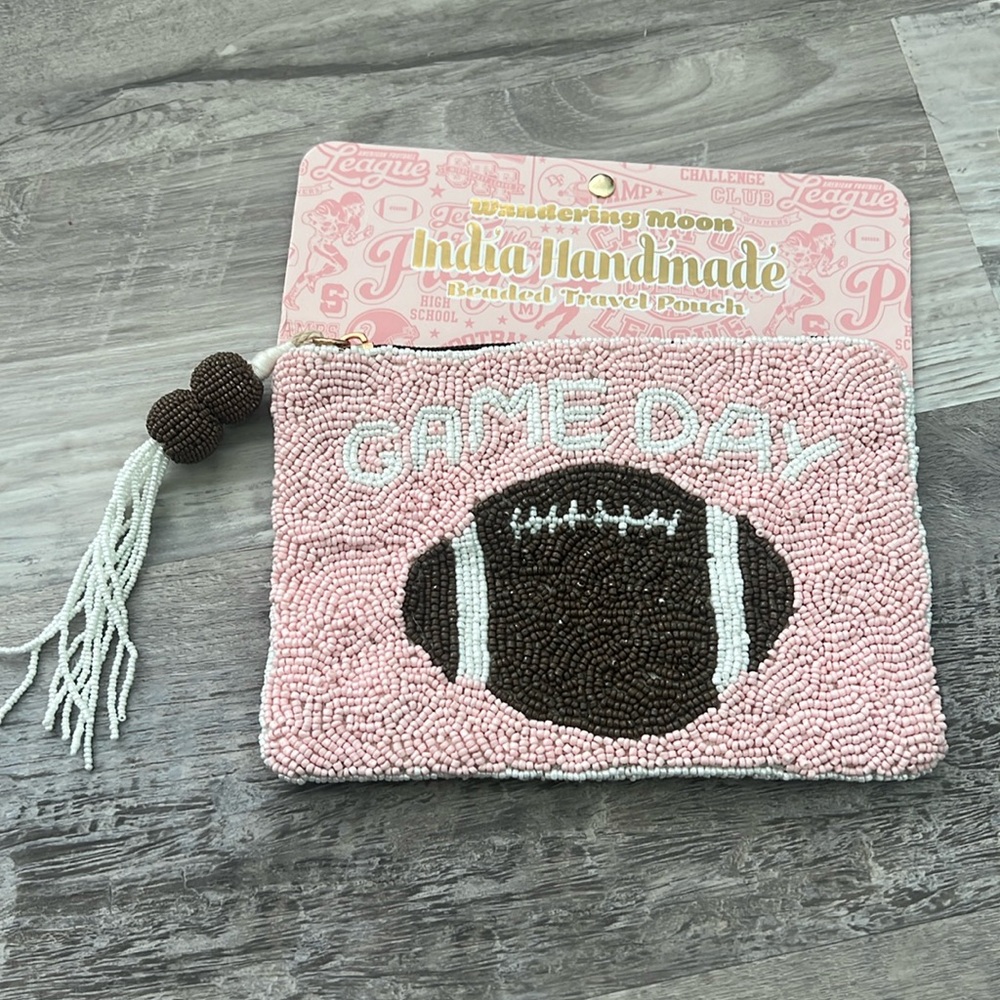 Pink Beaded Football Coin Purse Wandering Moon Handmade in India NWT
